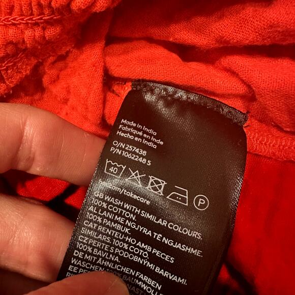 H&M Red Cotton Summer Gauzy Dress Size Large - Picture 6 of 7